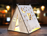 Laser Cut Wooden Tent Shape Night Light Lamp Mdf 3D Puzzle Laser Cutting Camping Tent Home Lampshade Digital Download| SVG, DXF, AI |#106|